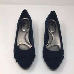 Navy blue suede Abella wedges